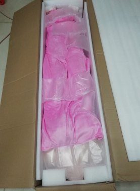 Full-size doll packed in an unmarked carton with foam lining